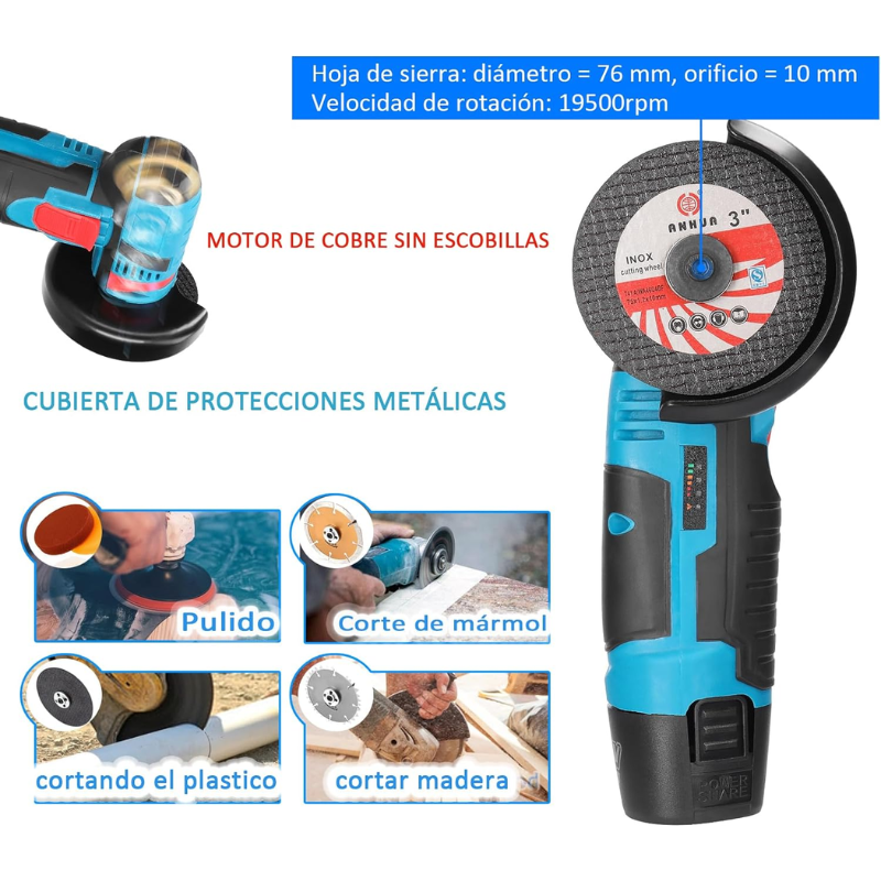 Kit Amoladora Angular 4 en 1 Inalámbrica 48V