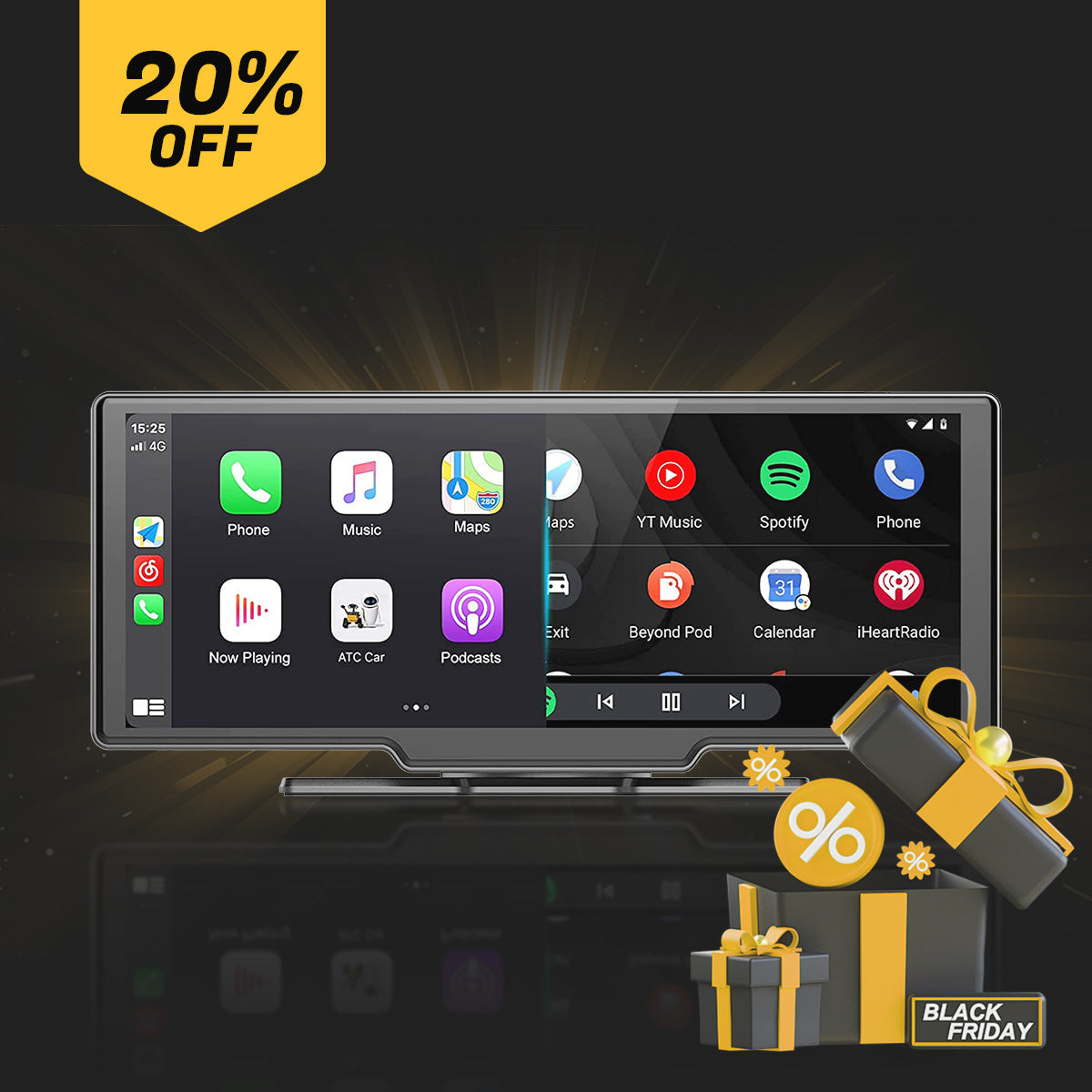 Pantalla Inteligente 10" para Auto con Apple CarPlay y Android Auto