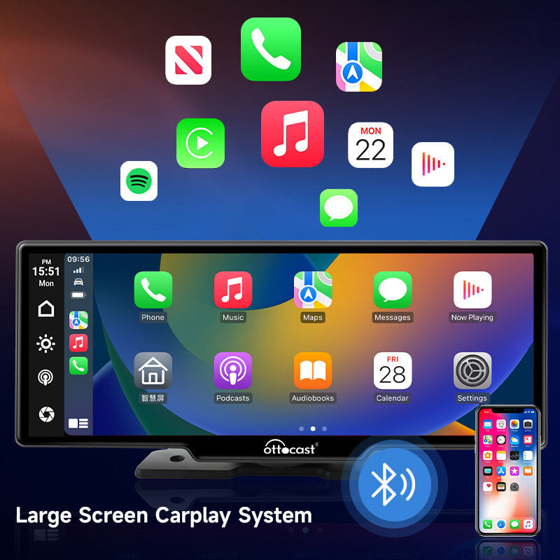 Pantalla Inteligente 10" para Auto con Apple CarPlay y Android Auto